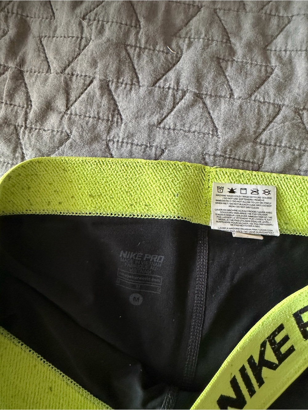 Nike Pro Black Shorts with Neon Yellow Waistband - Picture 3 of 3